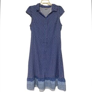 Q&A Q & A Clothing Maxi Dress Blue Floral Snap Button Beautiful Ruffle Hem Sz L